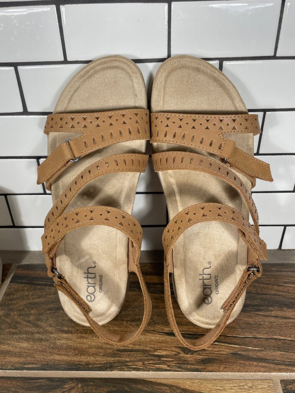 Earth Origins Serenta Shoes Womens 10 Wide Medium Brown Leather Strappy Sandal - Picture 6 of 12